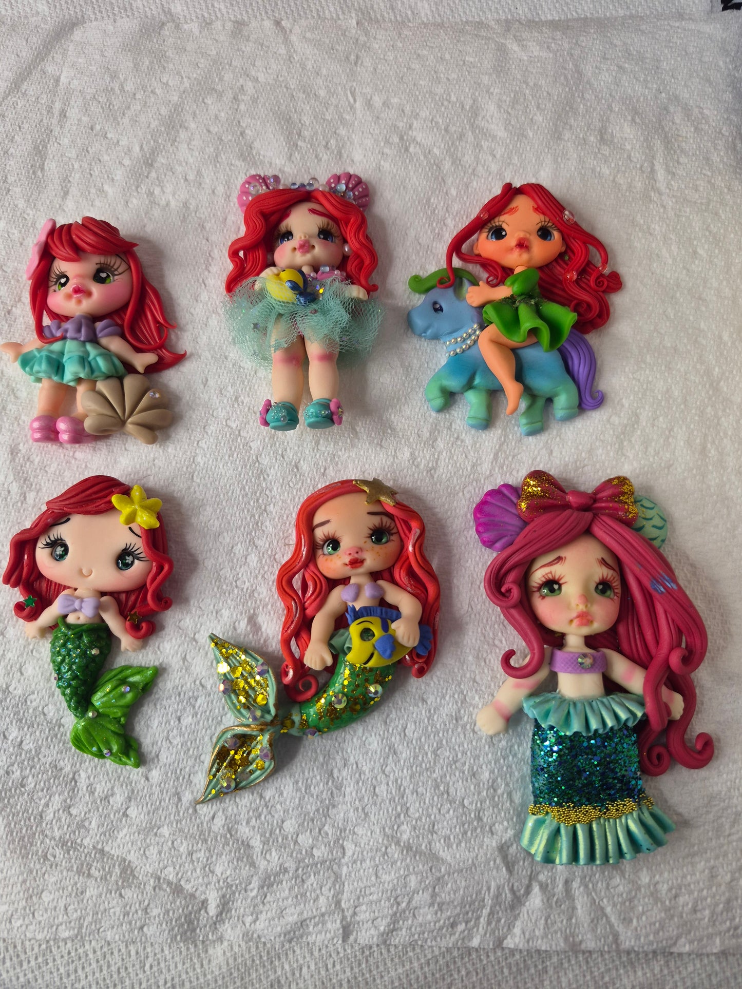 Set of 6 Ariel clay dolls